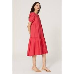 PETER SOM Tiered Puff Sleeve Midi Dress in Pink Size 8 FEMININE CASUAL Medium M